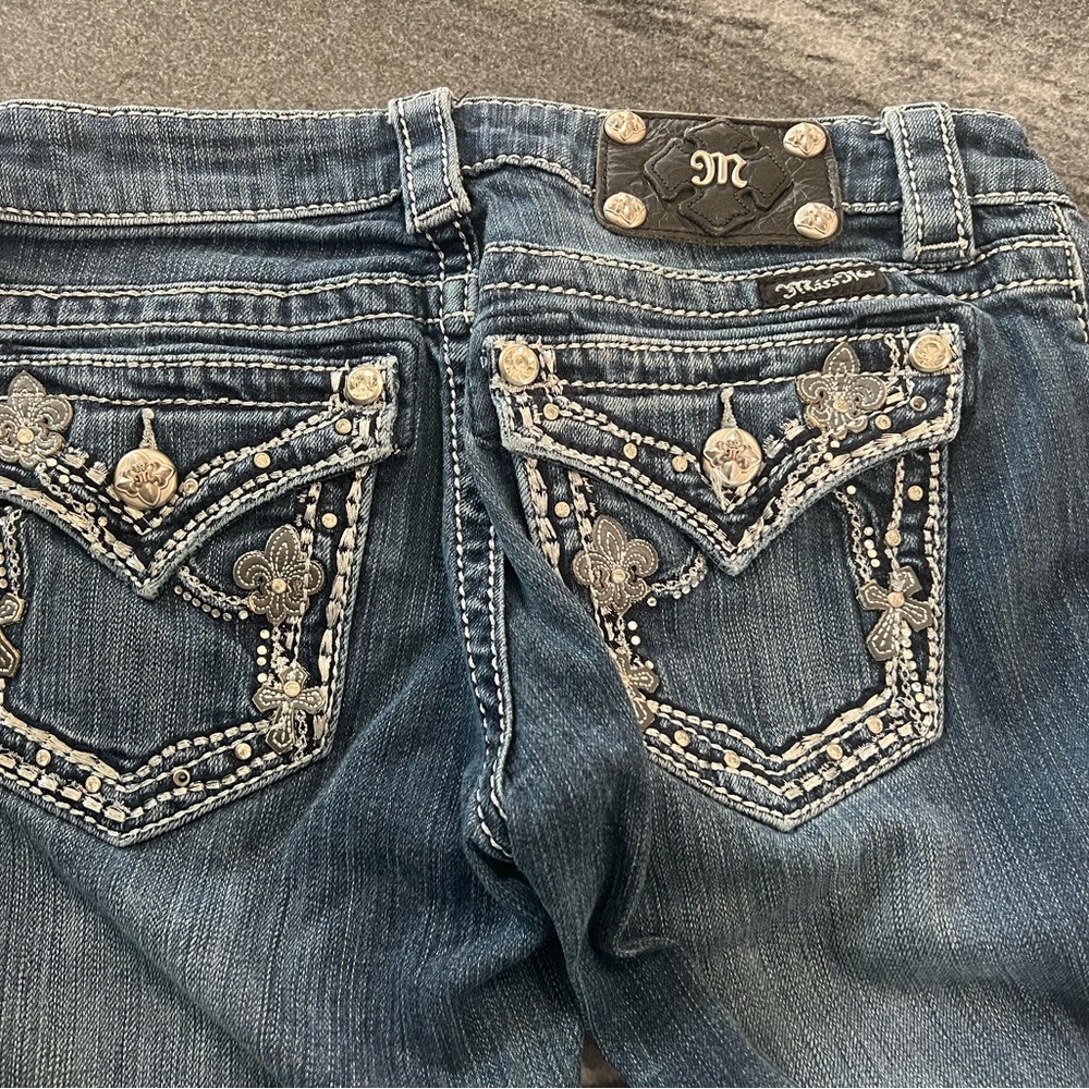 Miss Me Women's Blue Boot Cut Jeans with Embellished Pockets
